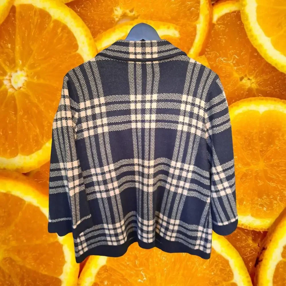 Designers Originals Black and‎ Tan Plaid Button Up Blazer 3/4 Sleeve Size XL